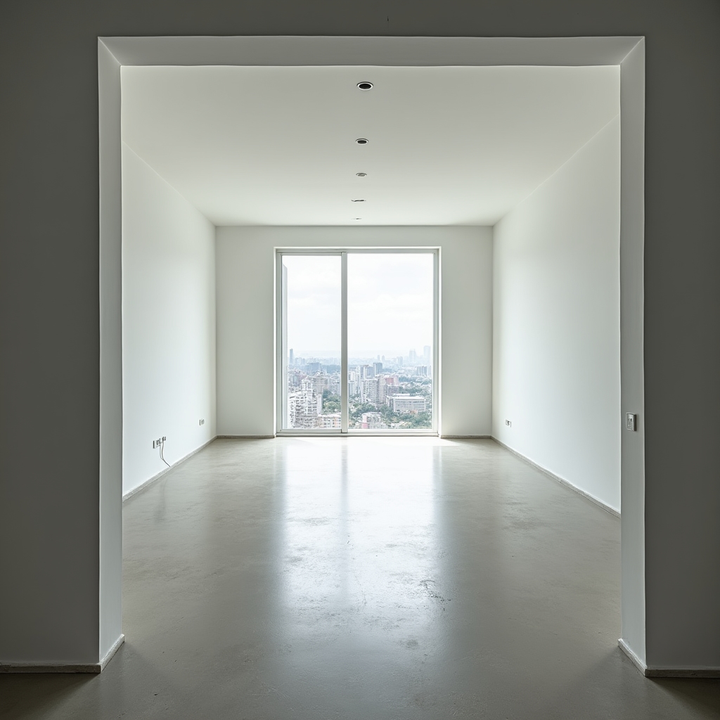 Empty apartment with white walls as delivered by developer in Asunción