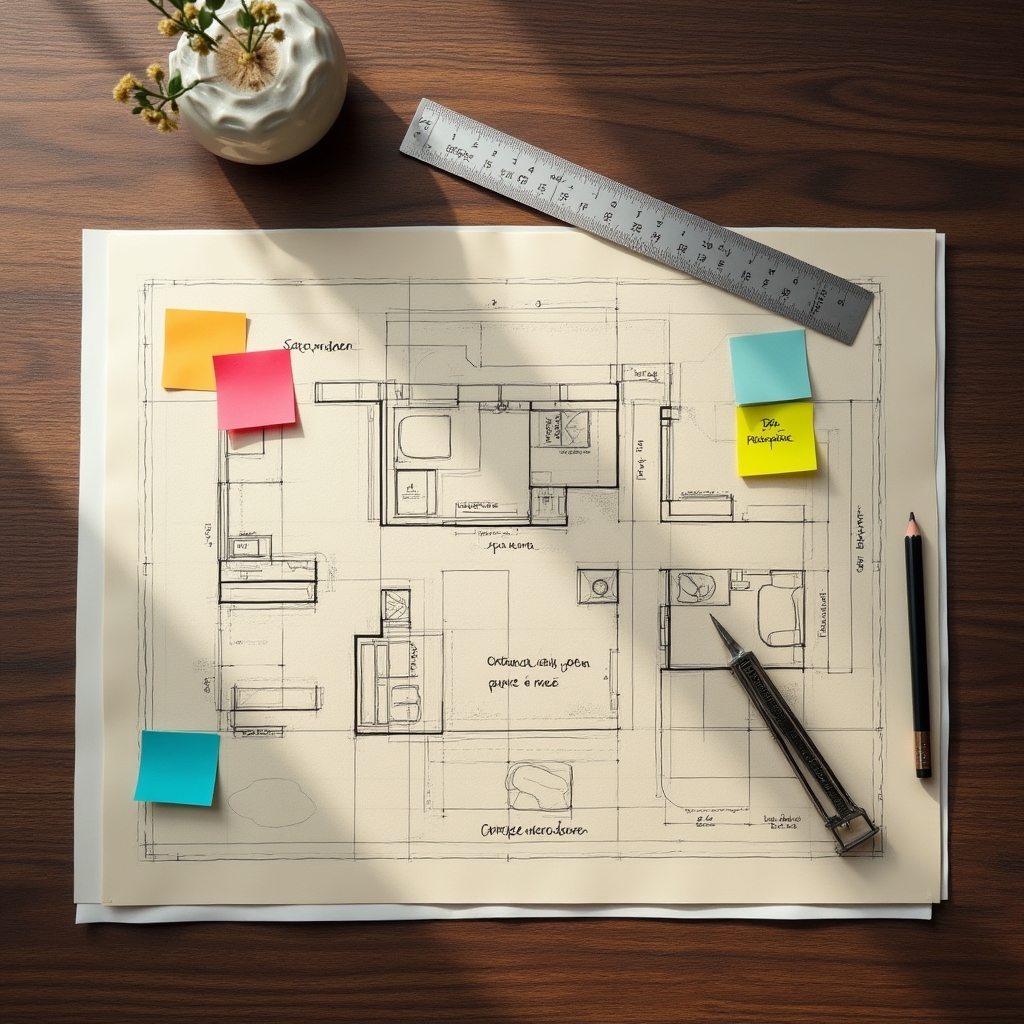 Scaled floor plan for small apartment layout optimization